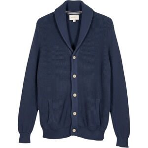 Sun + Stone Mens XXL Navy Blue Cotton Ribbed Shawl Collar Cardigan Sweater